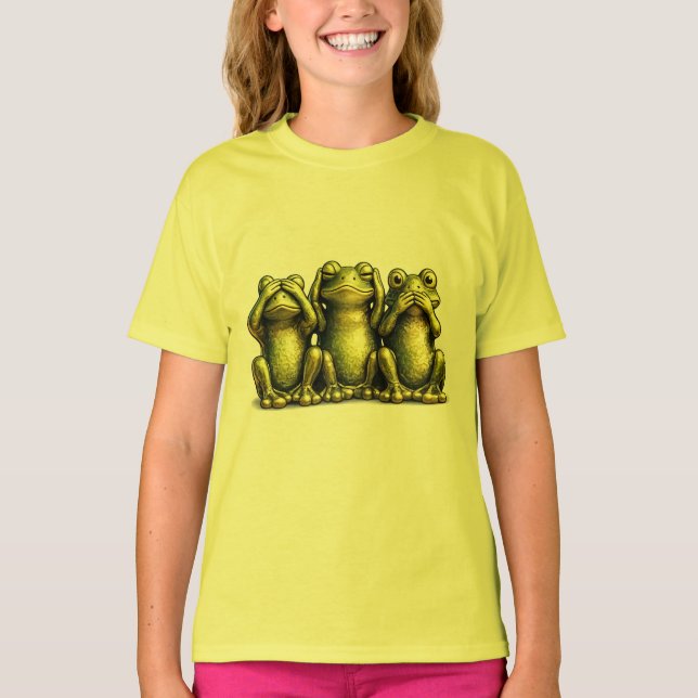 See Hear Speak No Evil Funny Frogs T-Shirt (Front)