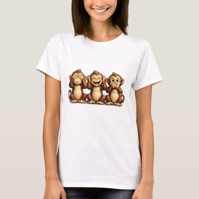 See Hear Speak No Evil Funny Monkeys Shirt (Front)