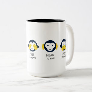 See Hear Speak No Evil Monkey Two-Tone Coffee Mug