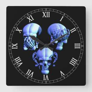 See, Hear, Speak No Evil Skull Roman Numeral Clock