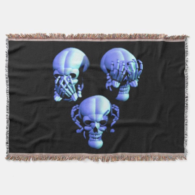 See Hear Speak No Evil Skulls Throw Blanket (Front)