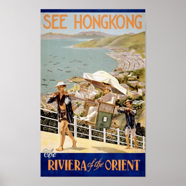 See Hong Kong Vintage Travel Poster Restored (Front)