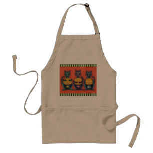 SEE NO EVIL BLACK CATS, HALLOWEEN APRON Khaki