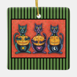SEE NO EVIL BLACK CATS, HALLOWEEN HOLIDAY ORNAMENT