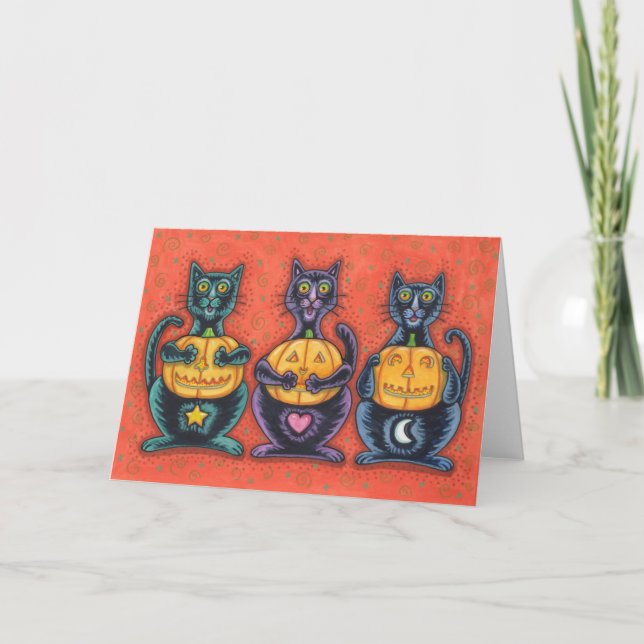 SEE NO EVIL BLACK CATS & JACKS GREETING CARD Blank (Front)