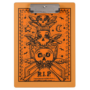 SEE NO EVIL CEMETERY SKELETON TOMBSTONE, HALLOWEEN CLIPBOARD