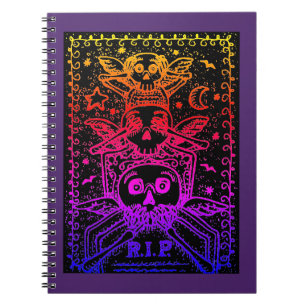 SEE NO EVIL CEMETERY SKELETON TOMBSTONE, HALLOWEEN NOTEBOOK