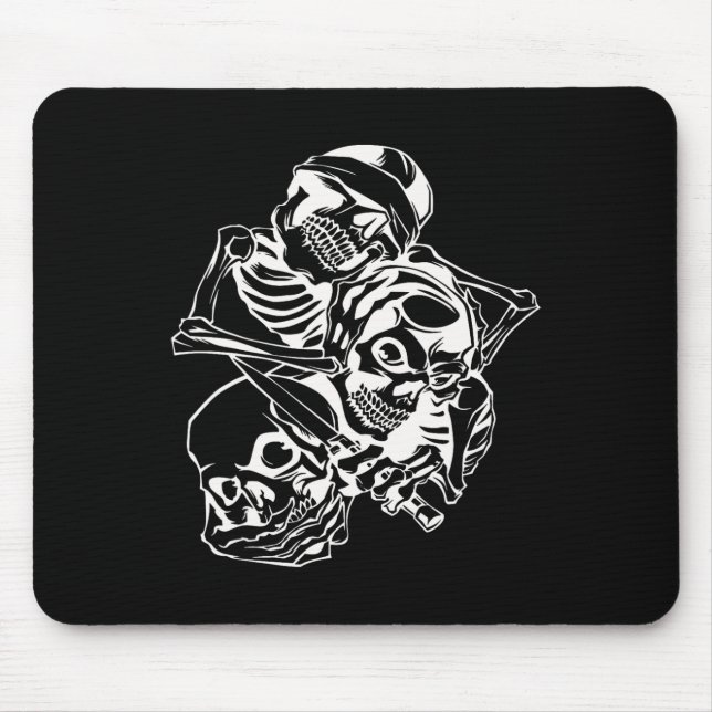 See No Evil Hear No Evil Speak No Evil 3 Wise Skel Mouse Pad (Front)