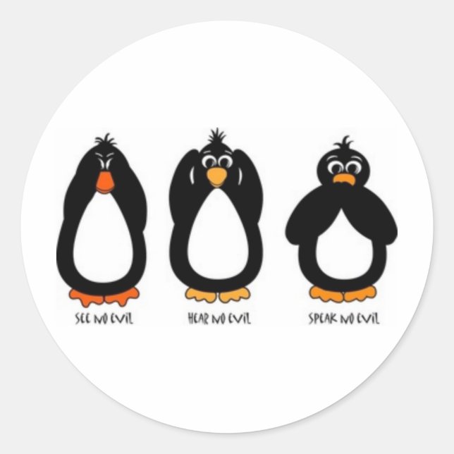 See No Evil, Hear No Evil, Speak No Evil Classic Round Sticker (Front)