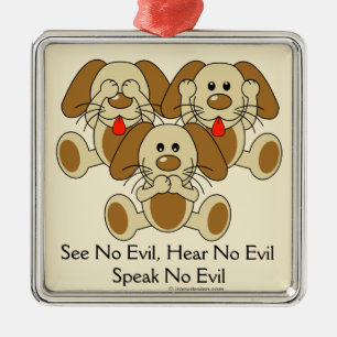 See No Evil Puppies Metal Tree Decoration