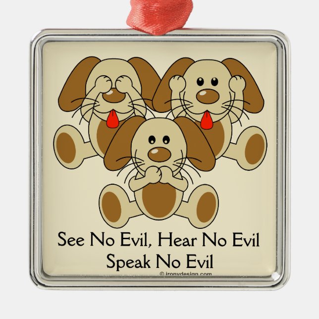 See No Evil Puppies Metal Tree Decoration (Front)