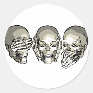 SEE NO EVIL SKULLS CLASSIC ROUND STICKER