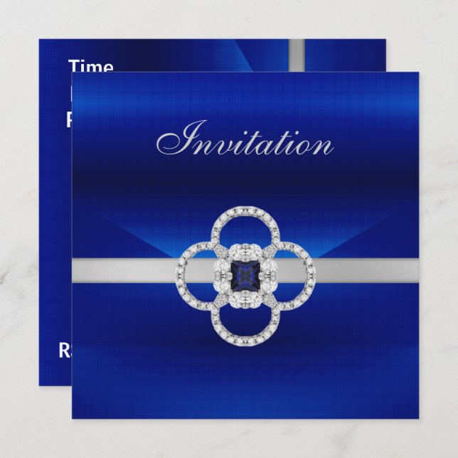 See Revised Below All Occasions Blue Silver Jewel Invitation (Front/Back)
