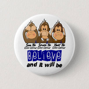 See Speak Hear No Colon Cancer 3 6 Cm Round Badge