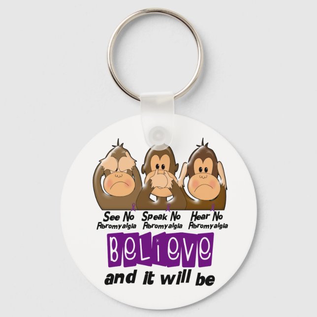 See Speak Hear No Fibromyalgia 3 Key Ring (Front)