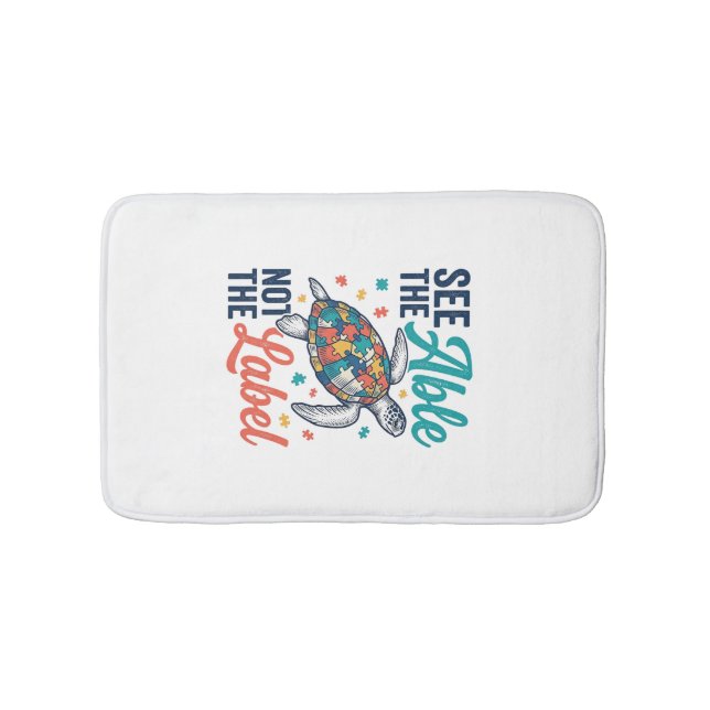 See the Able Turtle Puzzle Awareness Shirt Design_ Bath Mat (Front)