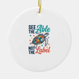 See the Able Turtle Puzzle Awareness Shirt Design_ Ceramic Ornament