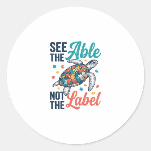 See the Able Turtle Puzzle Awareness Shirt Design_ Classic Round Sticker