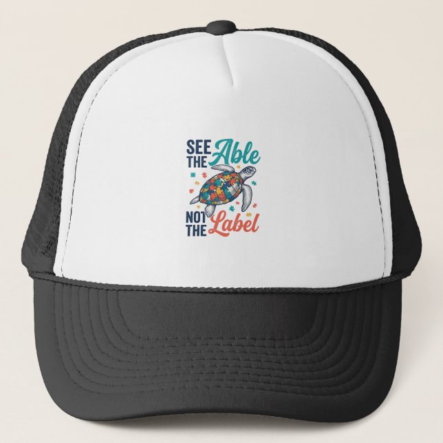 See the Able Turtle Puzzle Awareness Shirt Design_ Trucker Hat (Front)