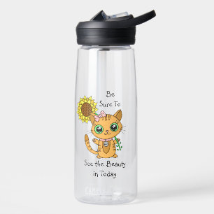 See The Beauty Orange Cat and Sunflower Water Bottle