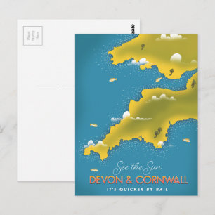 See the Sun - Devon & Cornwall travel poster. Postcard