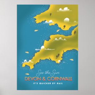 See the Sun - Devon & Cornwall travel poster. Poster