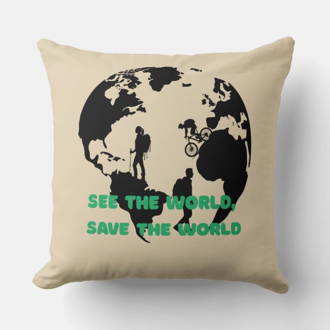 See the World Save the World Cycling Hiking  Cushion (Front)