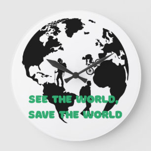 See the World Save the World Cycling Hiking  Large Clock