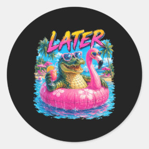 See Ya Gator Crocodile Flamingo Float After While Classic Round Sticker