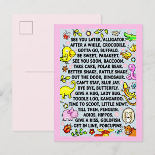 See You Later Alligator Fun Animal Goodbye Poem Postcard