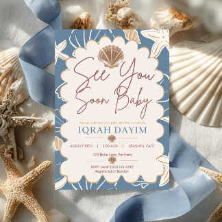 See You Soon Baby Coastal Seashell Baby Shower Invitation