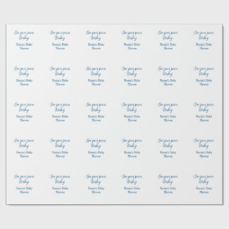 see you soon baby shower blue name date simple wrapping paper
