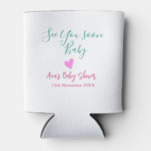 see you soon baby shower green pink heart trendy m can cooler
