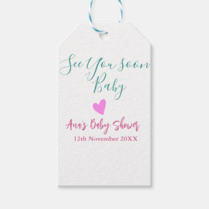 see you soon baby shower green pink heart trendy m gift tags