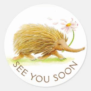 See you soon echidna watercolor whimsy art sticker