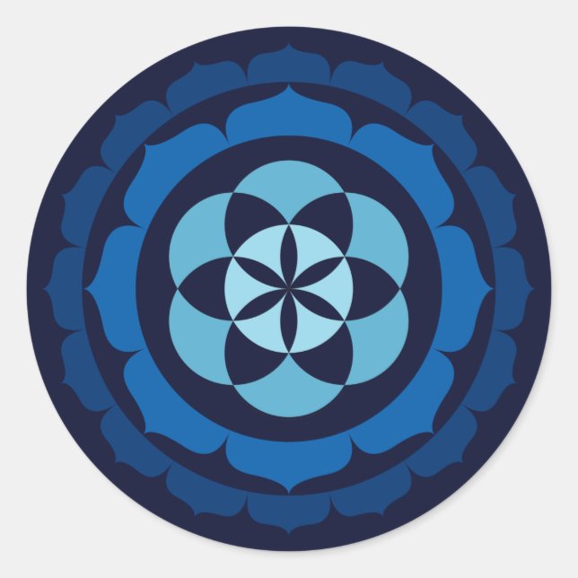 Seed of Life in Double Lotus - Blue Classic Round Sticker (Front)