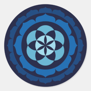 Seed of Life in Double Lotus - Blue Classic Round Sticker
