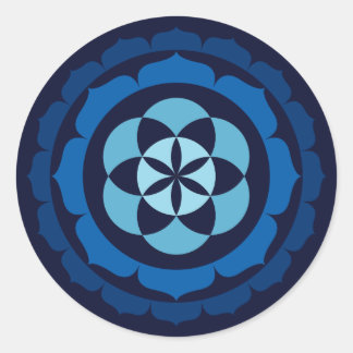 Seed of Life in Double Lotus - Blue Classic Round Sticker