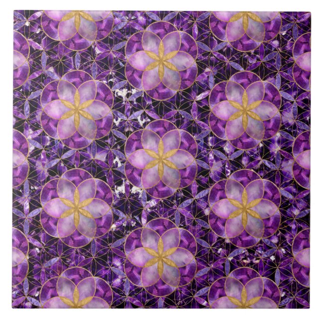 Seed of life in Flower of Life Pattern - Anethyst Ceramic Tile (Front)