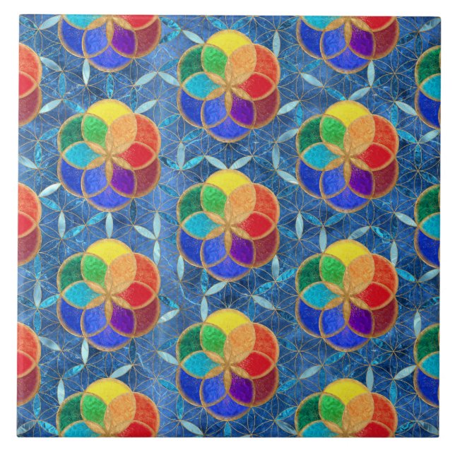 Seed of life in Flower of Life Pattern Ceramic Tile (Front)