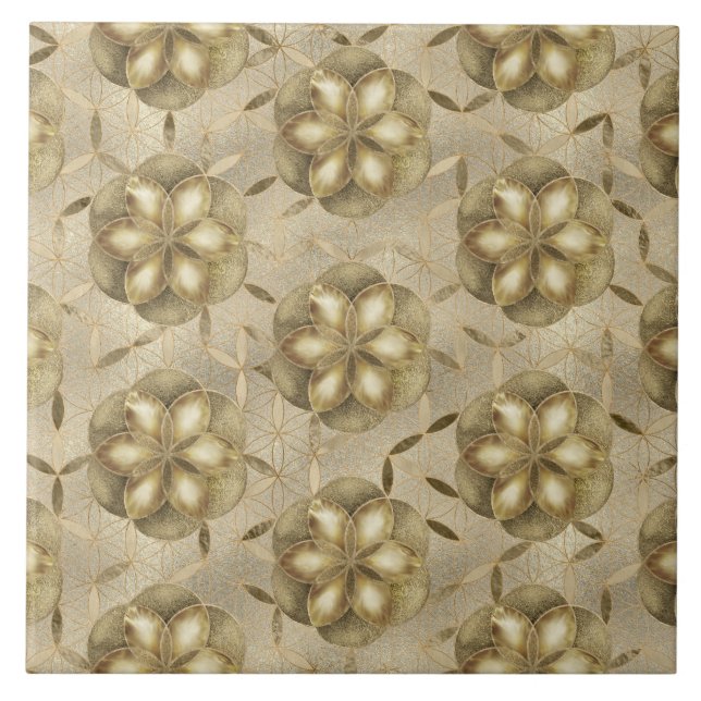 Seed of life in Flower of Life Pattern Golds Ceramic Tile (Front)
