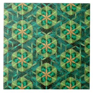 Seed of life in Flower of Life Pattern Malachite Ceramic Tile