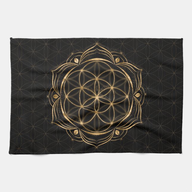 Seed of life in Lotus - Sacred Geometry Tea Towel (Horizontal)