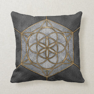 Seed of life Mosaic Pearl and Gold Cushion