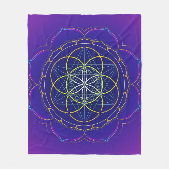 Seed of Life yantra & Metatron's cube mandala Fleece Blanket (Front)