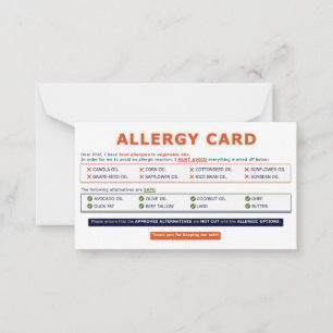 Seed Oil Allergy Card