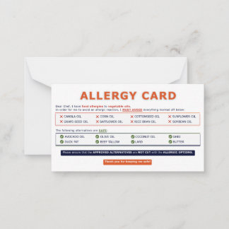 Seed Oil Allergy Card 