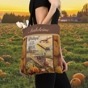 Seed Packet Catalog Vintage Autumn Harvest w Name Tote Bag