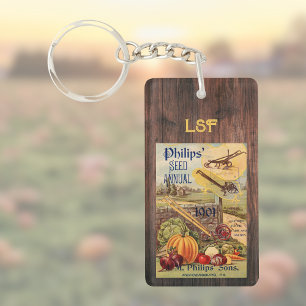 Seed Packet Catalogue Farm Vintage Veggie Monogram Key Ring