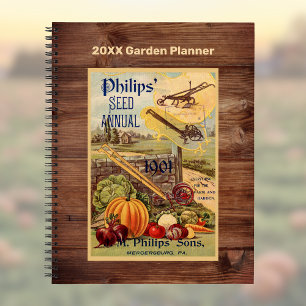 Seed Packet Farm Catalogue Vintage Art w Faux Wood Notebook